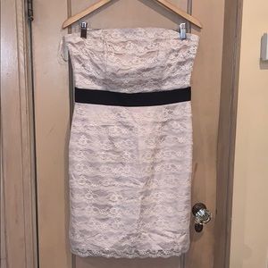 H&M strapless white/beige lace sheath dress Sz 12